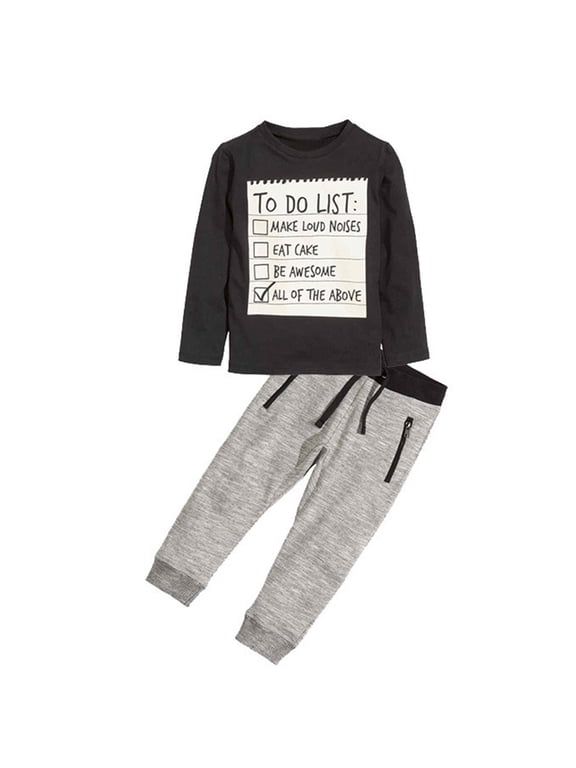 Toddler Boys Outfits Kids Baby Long Sleeve Set Letter Printed Sweatshirt Tops Long Pants 2Pcs Fall Tracksuit Clothes for Boys Size 3-4T
