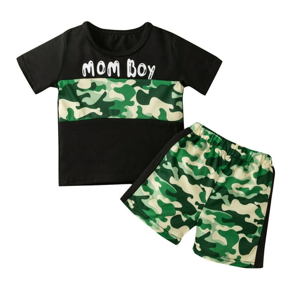 Toddler Boys Outfits Kids Summer Beach Short Sleeve Letter T Shirts Tops Camouflage Shorts Set Clothing Sets for Boys Size 3-4T