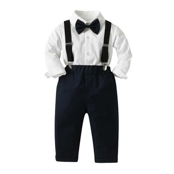 Toddler Boys Outfits Long Sleeve Shirt Tops Pants With Tie Child Kids Gentleman Party Dress Sets Clothing Sets for Boys Size 4-5T