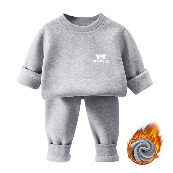 Toddler Boys Outfits Set Fleece Lined Soft Warm Casual Long Sleeve T Shirts and Pants Kids Fall Winter Clothes Gray 5 T