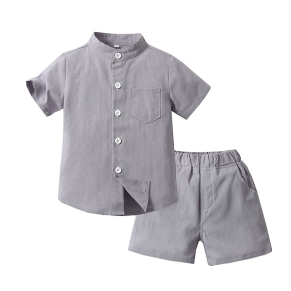 Toddler Boys Outfits Short Sleeve Button Down Shirt and Shorts Set Solid Color Sizes 13 Months
