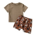 thumbnail image 1 of Toddler Boys Outfits Short Sleeve Cartoon Cow Dinosaur Prints T Shirt Pullover Tops Shorts Sets Clothing Sets for Boys Size 9-12 Months, 1 of 7