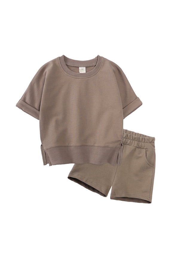 Toddler Boys Outfits Solid Cotton Short Sleeve Pullover T Shirt Tops Shorts Set Spring Summer Clothes
