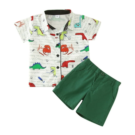 Toddler Boys Outfits Summer Baby Dinosaur Print Short Sleeve Shirt Shorts Formal Gentleman Suits Clothing Sets,2-Piece,Size 5 Years-6 Years