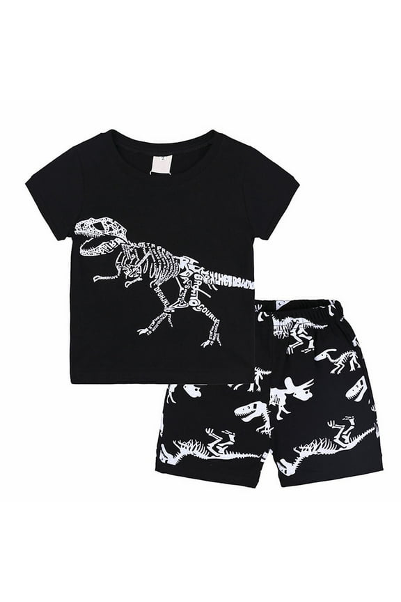 Toddler Boys Outfits Summer Cartoon Dinosaur Print Short Sleeved Shorts Casual T Shirt Set Outfits,2-Piece,Size 3 Years-4 Years