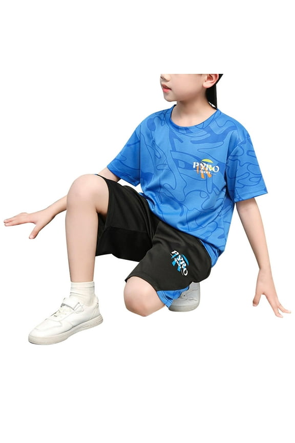 Toddler Boys Outfits Summer New Sports Set Wicks Sweat Short Sleeved Shorts Basketball Suit With Pocket Activewear Set,2-Piece,Size 10 Years-11 Years