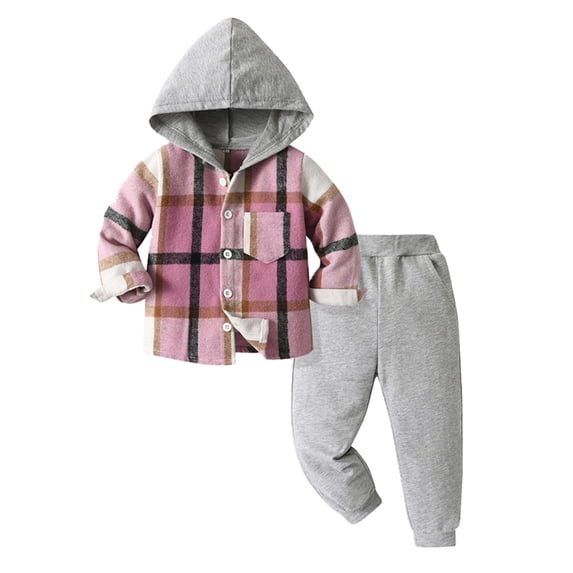 Toddler Boys Outfits Two Piece Long Sleeve Casual Plaid Prints Gentleman Hooded Tops Holiday Shirts T Shirt Pants Sets Size 9-12 Months