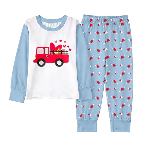 Toddler Boys Pajama Set Valentines Day Pajamas Long Sleeve Heart Print Crew Neck Nightwear Boy Pajamas Size 2-3 Years