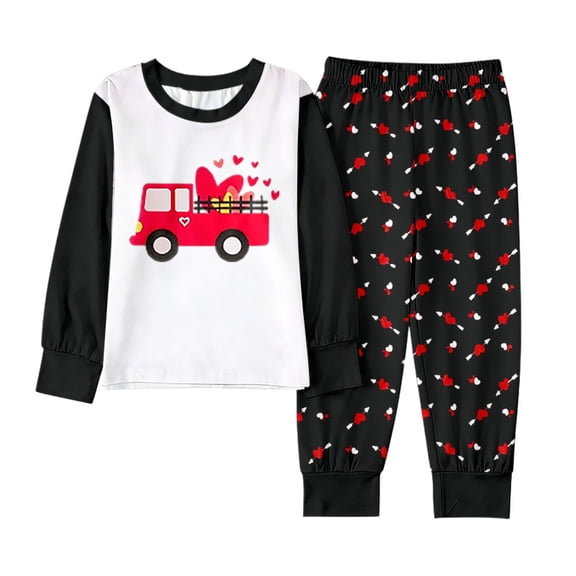 Toddler Boys' Pajama Sets Valentine Pjs Long Sleeve Heart Print Crew Neck Loungewear 2-3 Years Pajamas Boy