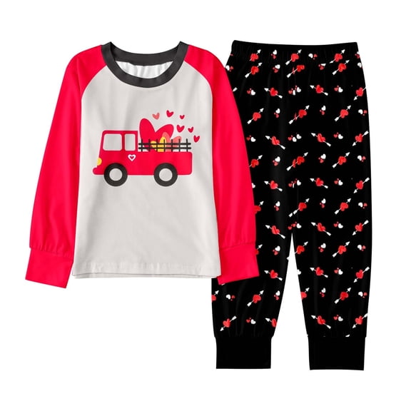 Toddler Boys Pajama Valentine Pjs Long Sleeve Heart Print Crewneck Loungewear Boys Pjs Size 2-3 Years