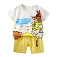 thumbnail image 1 of Toddler Boys Pajamas Cotton Summer Pjs for Boy Jammies Short Sleeves Cute Cartoon Prints Tops Shorts 2PCS Outfits Sleepwear Short Sets,ZA04-Light Yellow,12-18 Months, 1 of 3