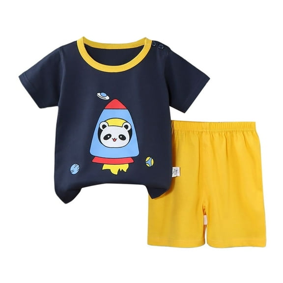 Toddler Boys Pajamas Cotton Summer Pjs for Boy Jammies Short Sleeves Cute Cartoon Prints Tops Shorts 2PCS Outfits Sleepwear Short Sets,ZA09-Dark Blue,5-6 Years