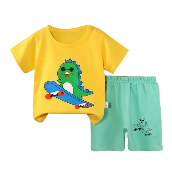 Toddler Boys Pajamas Cotton Summer Pjs for Boy Jammies Short Sleeves Cute Cartoon Prints Tops Shorts 2PCS Outfits Sleepwear Short Sets,ZA10-Green,5-6 Years