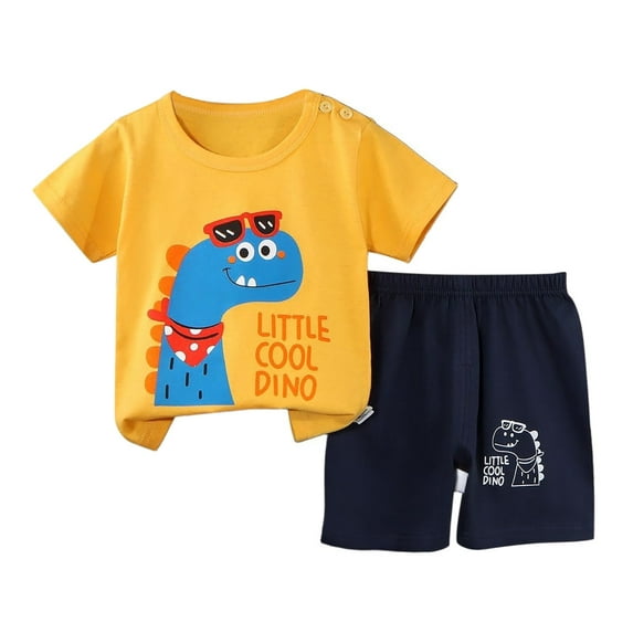 Toddler Boys Pajamas Cotton Summer Pjs for Boy Jammies Short Sleeves Cute Cartoon Prints Tops Shorts 2PCS Outfits Sleepwear Short Sets,ZA13-Yellow,3-4 Years