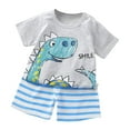 thumbnail image 1 of Toddler Boys Pajamas Cotton Summer Pjs for Boy Jammies Short Sleeves Cute Cartoon Prints Tops Shorts 2PCS Outfits Sleepwear Short Sets,ZA16-Light Gray,12-18 Months, 1 of 2
