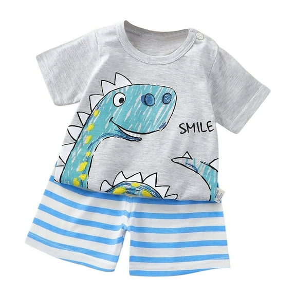 Toddler Boys Pajamas Cotton Summer Pjs for Boy Jammies Short Sleeves Cute Cartoon Prints Tops Shorts 2PCS Outfits Sleepwear Short Sets,ZA16-Light Gray,3-4 Years