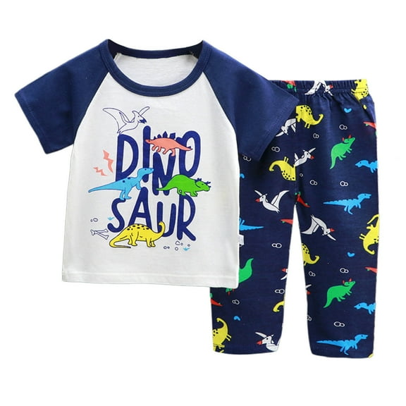 Toddler Boys Pajamas Girls Pjs Sets Homewear Cartoon Printed Short Sleeve T Shirt Long Pants Suits Clothing Kids Sleepwear Pajama Sets,2-Piece,Size 1-2 Years