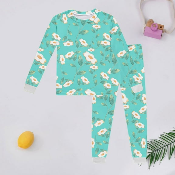 Toddler Boys Pajamas Set Flowers Crewneck Soft Comfort Toddler Sleepwears Preppy Pajamas For Girls 2-3