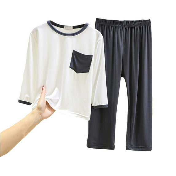 Toddler Boys Pajamas Set Solid Sleepwear Loungewear Set Crewneck Shirts with Pants Kid Sleepwear Size 18-24 Months