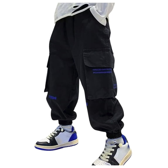 Toddler Boys Pants Cargo Pant Elastic Waist Wide Leg Pockets Trousers Solid Color Autumn Winter Pants For Boys 4T-5T