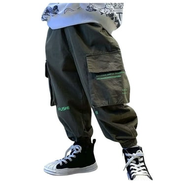 Toddler Boys Pants Cargo Pant Elastic Waist Wide Leg Pockets Trousers Solid Color Autumn Winter Pants For Boys 4T-5T