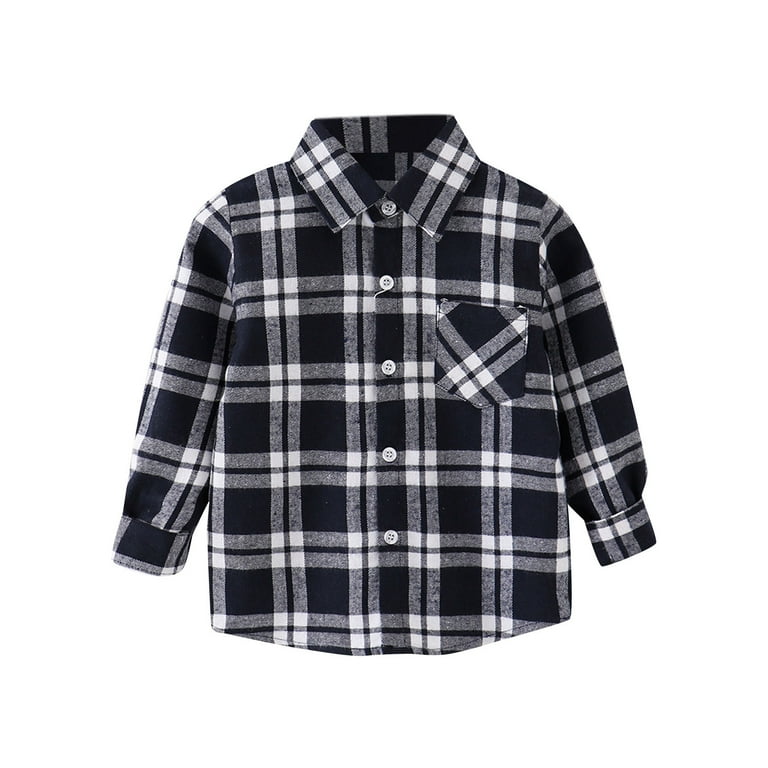 Toddler Boys Plaid Shirts Long Sleeve Lapel Button Down Outwear