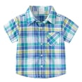 thumbnail image 1 of Toddler Boys Plaid Striped Button Down Short Sleeve Shirt Casual Tee Summer Apparel Outfit, 1 of 5