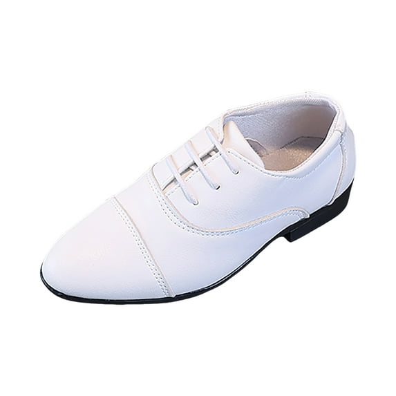 Toddler Boys Pointed Toe Lace Up Dress Shoes Kids Chunky Low Heel Lightweight Non Slip Leather Shoes