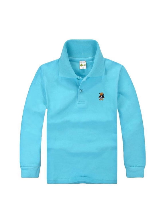 Toddler Boys Polo Shirt Long Sleeve School Shirt With Long Sleeves Blue,3-4T