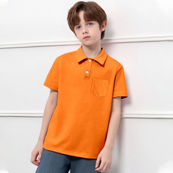 Toddler Boys Polo Shirts Orange School Uniform Shirts Casual Blouse Tops Pullover Short Sleeve Shirt Boys Shirts Size 3-4 Years