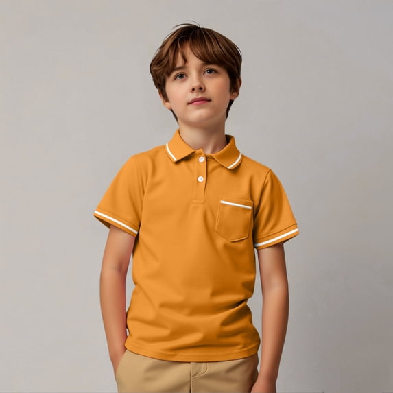 Toddler Boys' Polo Shirts Orange School Uniform Shirts Tee Tops Clothes with Short Sleeves Shirts for Boys 3-4 Years