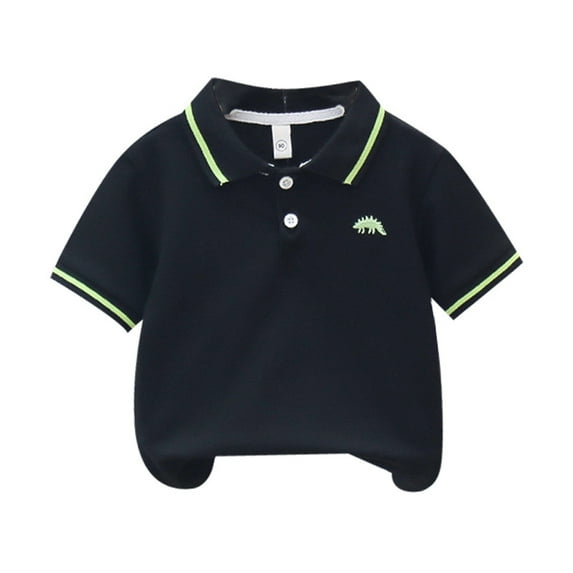 Toddler Boys Polo Shirts Summer Dinosaur Emboridery Short Sleeved Color Blocked Sweat Absorbent Shirt Casual Daily Children Boys T-Shirts,18 -24 Months