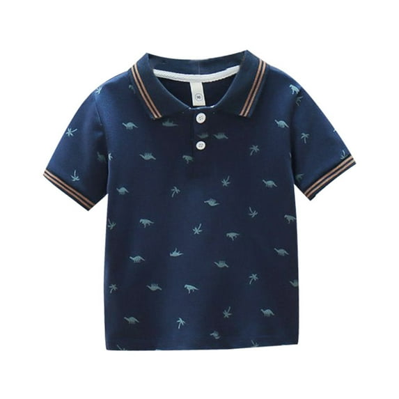 Toddler Boys Polo Shirts Summer Dinosaur Print Short Sleeved Color Blocked Sweat Absorbent Shirt Casual Daily Children Boys T-Shirts,4 -5 Years
