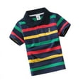 thumbnail image 1 of Toddler Boys Polo Shirts & Tops Striped Print Button Down Lapel Short Sleeve Comfortable Soft Pullover Tshirts Outwear,Black,5-6 Years, 1 of 3