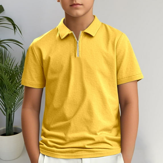 Toddler Boys' Polo Shirts Yellow Collar Shirt Button Up Shirt Boys Short Sleeve Polo Shirts Boys Polo Shirts Size 3-4 Years
