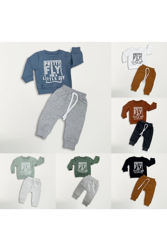 Toddler Boys Pretty Fly For A Little Guy Joggers Sets Long Sleeve Letter Print Pants Comfortable 2 Piece Sets For Kids Light Green 12 M-18 M