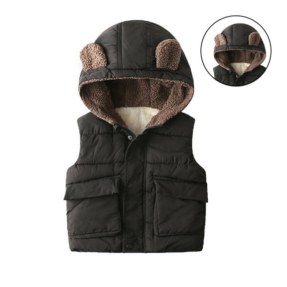Toddler Boys Puffer Vest Hooded Black Down Vest Zip up Lightweight Waterproof Sleeveless Outwear Fall Clothes 2-3 Years
