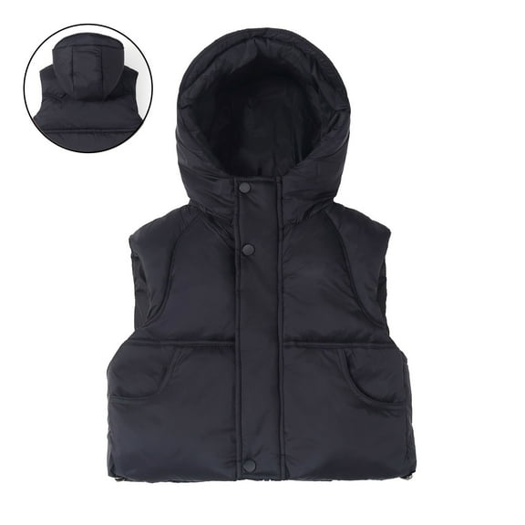 Toddler Boys Puffer Vest Hooded Boys Black Vest Zip up Lightweight Sleeveless down Jacket Kids Winter Vest 18-24 Months