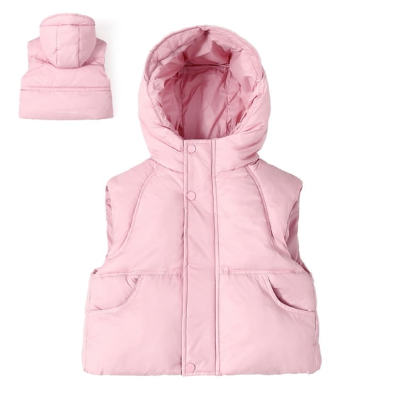 Toddler Boys Puffer Vest Hooded Jacket Boys Pink Vest Zip up Sleeveless Lightweight Jacket Fall Clothes 1-2 Years