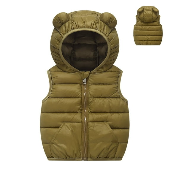 Toddler Boys Puffer Vest Hooded Jacket Green Vest Kids Zipper Lightweight Sleeveless Bear Ears down Jacket Fall Clothes 3-4 Years