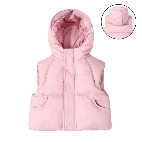 Toddler Boys Puffer Vest Hooded Jacket Pink Vest Kids Zip up Sleeveless Lightweight Jacket Kids Girls Winter Vest 18-24 Months