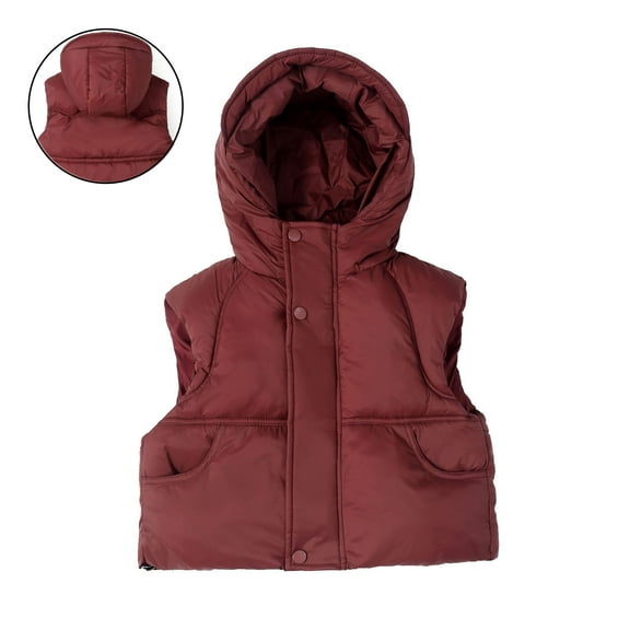 Toddler Boys Puffer Vest Hooded Jacket Red Puffer Vest Zipper Lightweight Sleeveless Windproof down Jacket Vest for Boys 18-24 Months