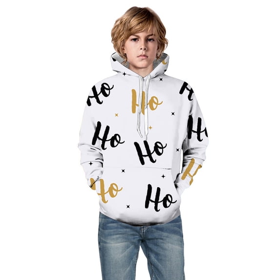 Toddler Boys' Pullover Hoodie Sweatshirt Unisex Sweatshirt 3D Christmas Letter Printed Pullover Hoodie with Pocket Long Sleeved Fall Winter Clothes Size 3-4T,White