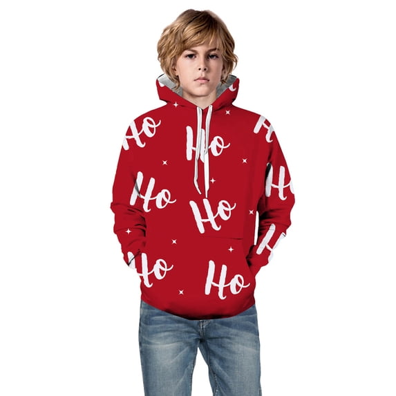 Toddler Boys' Pullover Hoodie Sweatshirt Unisex Sweatshirt 3D Christmas Letter Printed Pullover Hoodie with Pocket Long Sleeved Fall Winter Clothes Size 3-4T,Red
