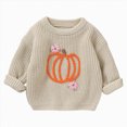 thumbnail image 1 of Toddler Boys Pumpkin Embroidered Knit Sweater,Crewneck Long Sleeve Pullover,Autumn Halloween Top 9-12 Months, 1 of 9