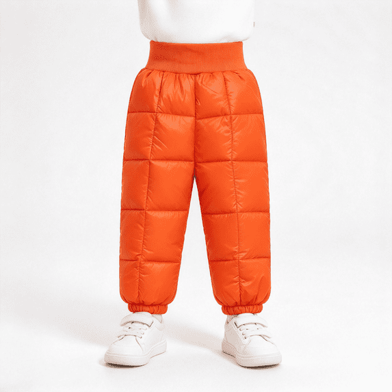 Toddler Boys Quilted Snow Pants Elastic Waist Straight Leg Baggy Warm Kids Winter Pants Orange 2 T