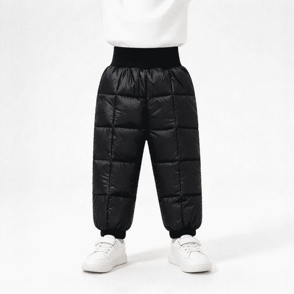 Toddler Boys Quilted Snow Pants Warm Baggy Elastic Waist Straight Leg Kids Winter Pants Black 2 T
