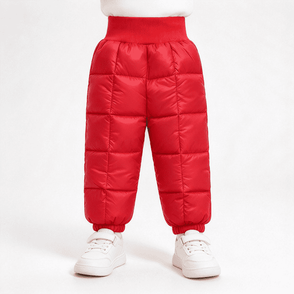 Toddler Boys Quilted Snow Pants Warm Elastic Waist Straight Leg Baggy Kids Winter Pants Red 4 T