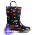thumbnail image 1 of Toddler Boys Rain Boots Little Kids Baby Light Up Rubber Printed Waterproof Mud Insulated Shoes Cosmos Black Lightweight Adorable with Easy-on Handles Non Slip Size 9, 1 of 5