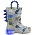 thumbnail image 1 of Toddler Boys Rain Boots Little Kids Baby child Light Up Waterproof Rubber Shoes Printed Mud Lightweight Adorable with Easy-On Handles Non Slip Sole Dinosaur Blue Grey Size 5, 1 of 6